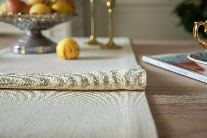 Burlap Style Farmhouse Table Runner, 14x108 Inches Cream | Thick Durable Fabric - Image 5