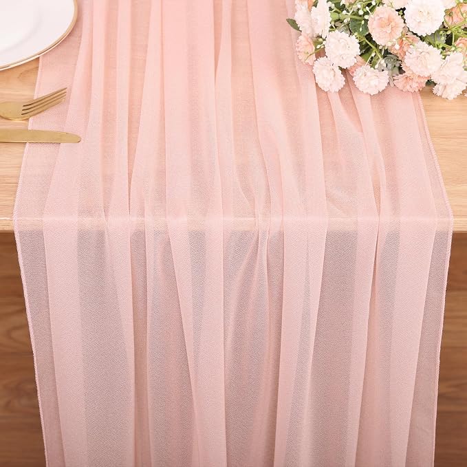 10FT Peach Pink Chiffon Table Runner 30x120 Inches Boho Rustic Sheer Fabric by SAJOO