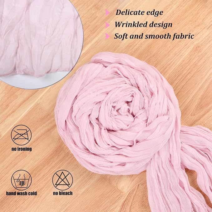 Light Pink Cheesecloth Table Runner 6pcs Boho Gauze 35x120inch Cheese Cloth - Image 3