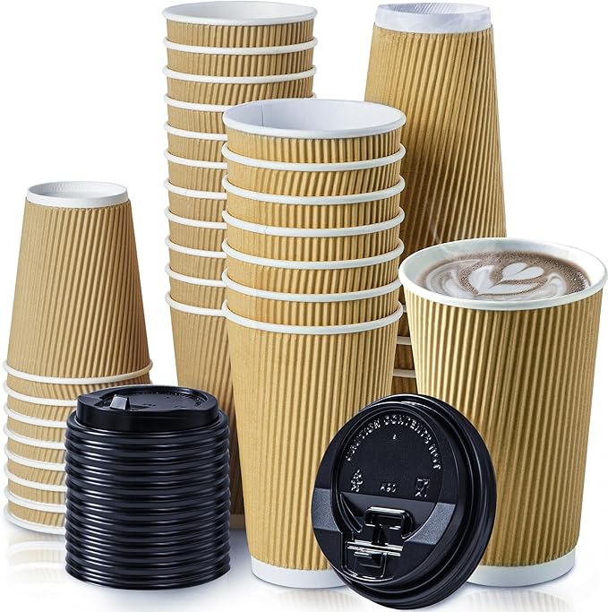 Fit Meal Prep 50 Pack 16 oz Insulated Ripple Triple Wall Paper Coffee Cups by FMPBRANDS