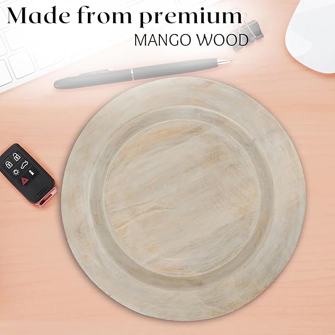 Alpha Living Home Wooden Charger Plates - 2 Piece Salad Appetizer Plate Lightweight Round Plates Desserts and Sushi Sauce Dishes, Handcrafted, Smooth Surface, Durable 13 inch (Off White)
