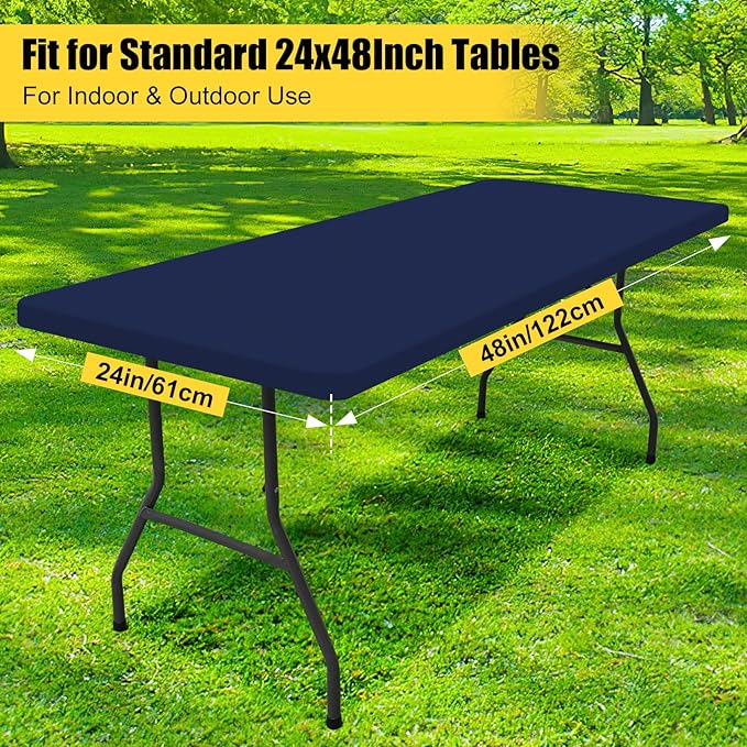 Smiry Rectangle Picnic Table Cloth, Waterproof Elastic Fitted Tablecloths for 4 Foot Tables, Washable Polyester Table Cover for Camping, Indoor and Outdoor (Navy, 24"x48")