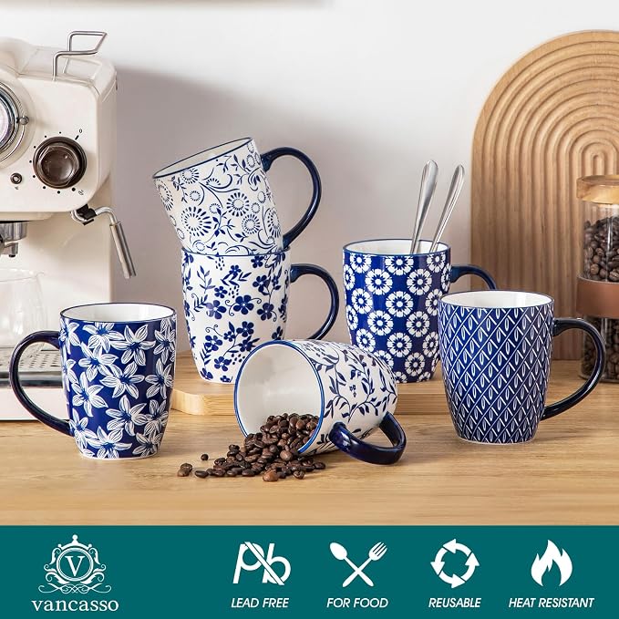 vancasso SELENE Large Coffee Mugs Set of 6, 16 Oz Porcelain Coffee Cups - Image 3