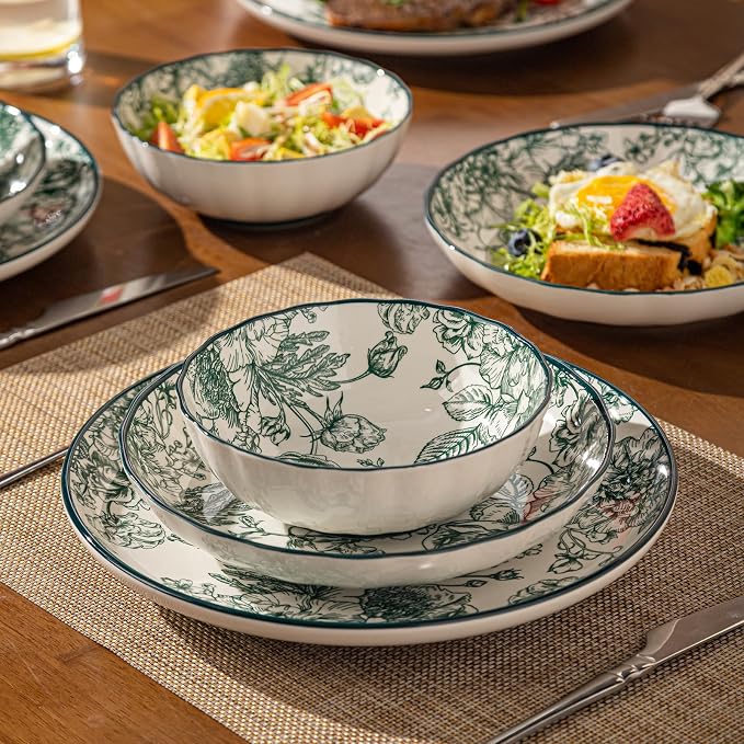 18-Piece Dinnerware Set Service 6, Porcelain Plates and Bowls Set, Vintage - Image 2