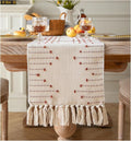 Boho Table Runner 13 x 72 Inch Long Natural Cotton Woven Runner by Caflife