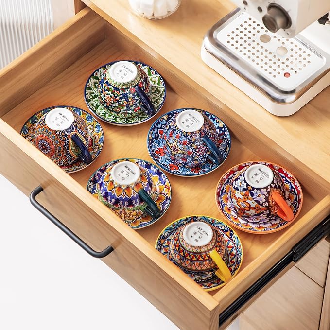 vancasso 8 Oz Cappuccino Cups, Porcelain Tea Cups and Saucers Set of 6 | - Image 8