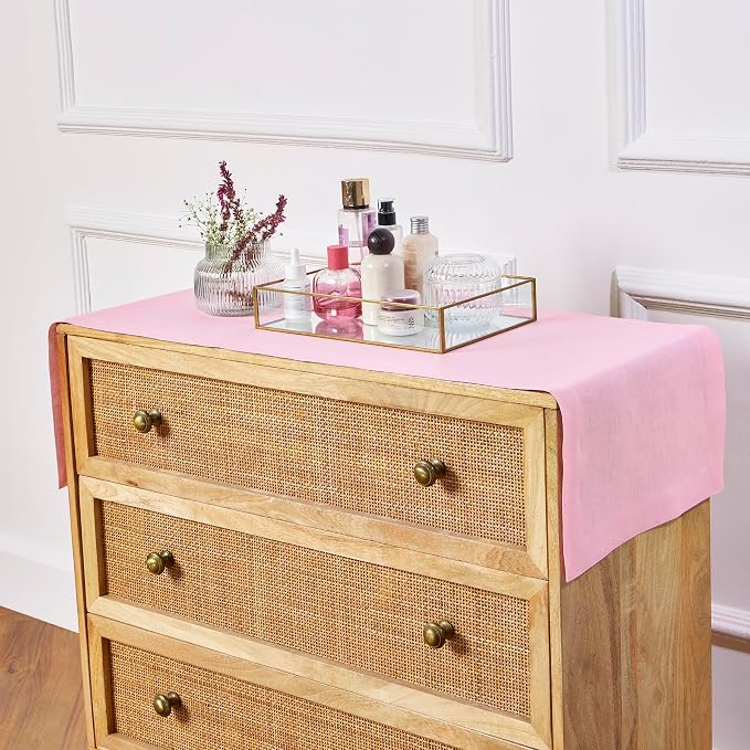 Solino Home 100% Pure Linen Table Runner Pink Lemonade, Fete 14 x 48 in | Table - Image 5