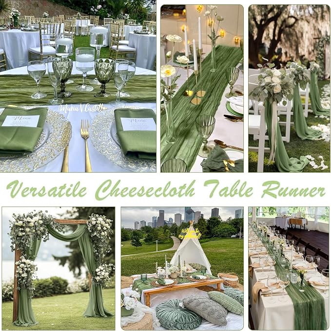 6 Pack Olive Green Cheesecloth Table Runner 35x120inch, Summer Gauze Fabric - Image 5