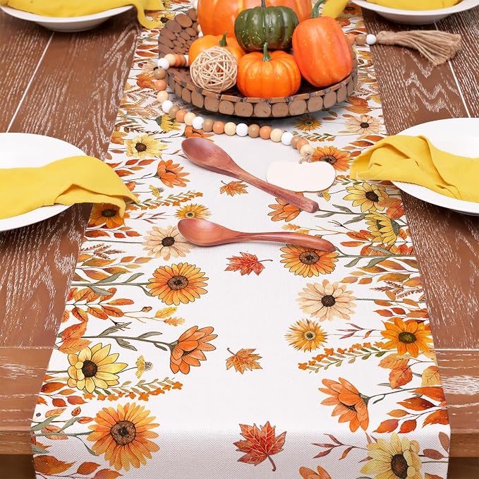 Fall Pumpkins and Sunflowers Table Runner 13x90 Inch, Maple Leaves Farmhouse - Image 6