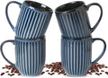 HASENSE 16 oz Ceramic Coffee Mugs Set of 4, Ribbed Navy Blue Coffee & Tea Cups by Hasense