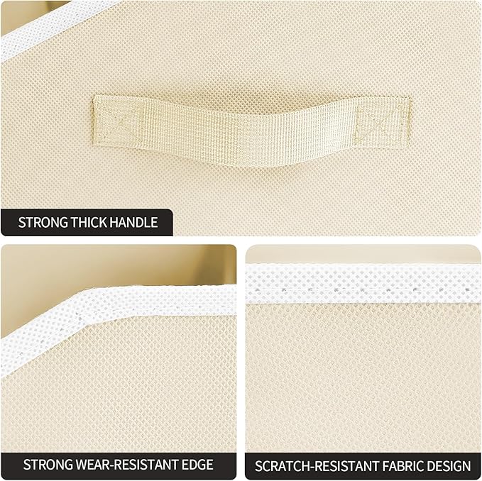 Storage Bins for Shelves - Large Trapezoid Closet Shelf Organizer, Fabric Organization Bins with Handles, Storage Baskets for Clothes, Towel, Purse, 6 Pack, Beige