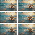 Placemats, Sunrise Starfish Beach Placemats 12x18 Inch Waterproof Non-Slip Washable Table Mats for Kitchen Dining Party Table Decor,Set of 6
