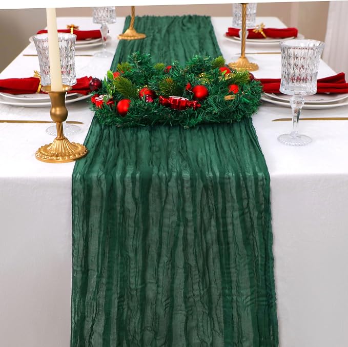 Snowkingdom 6 PCS Emerald Green Table Runner 120 Inch 10 Ft Rustic Boho Dark - Image 4