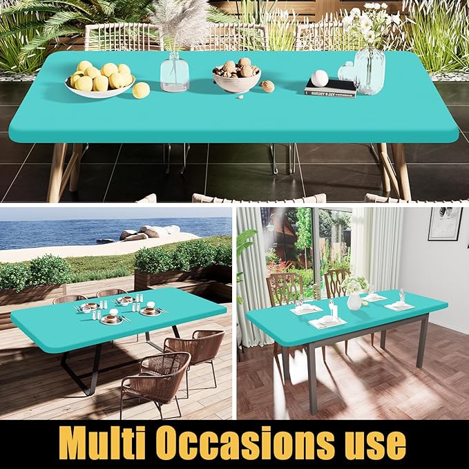 Smiry Rectangle Tablecloth, Elastic Fitted Flannel Backed Vinyl Tablecloths for 6ft Folding Tables, Waterproof Wipeable Table Covers for Indoor, Outdoor, Picnic and Camping (Teal, 36"x72")