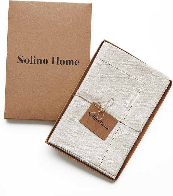 Solino Home Light Natural Linen Napkins Set of 4-100% Pure Linen Hemstitch Dinner Napkins 20 x 20 Inch for Spring, Easter - Classic Hemstitch