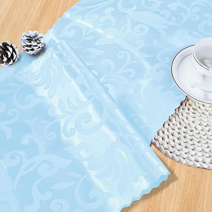MILVOWOC 4 Pack Light Blue Satin Table Runner, 12 x 72 Inch | Jacquard Damask - Image 4