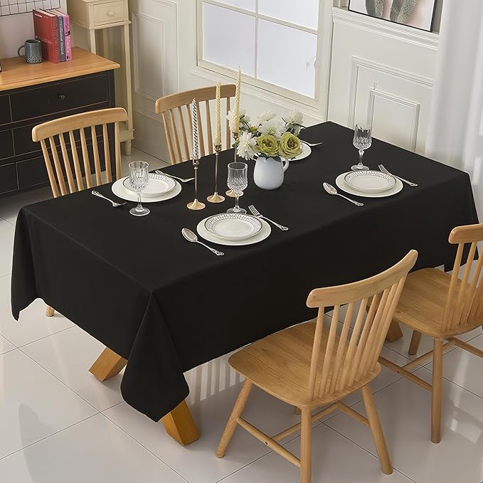 6-Pack 60x60 inch Black Table Cloths, Solid Stain and Wrinkle Resistant Tablecloth, Premium Plain Weave Polyester Fabric Rectangle Table Linen Covers for Hotel, Banquet