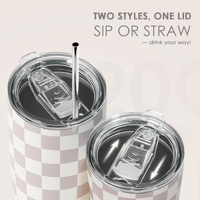 SANDJEST Checkered Tumbler 20oz Stainless Steel Insulated, Checker Travel - Image 5
