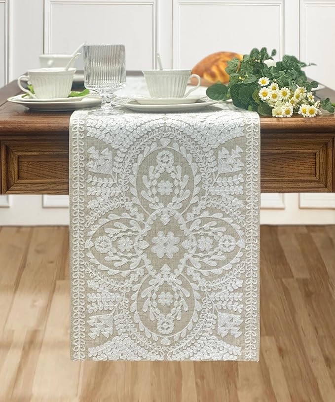 KEVA Boho Table Runner 72inches Long, Farmhouse Linen Table Runner, Rustic - Image 2