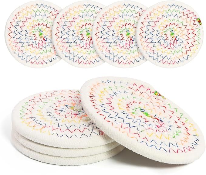 Coasters Set of 4 for Drinks, Cotton Woven 4 Colors Absorbent Boho Coasters for by krastmon