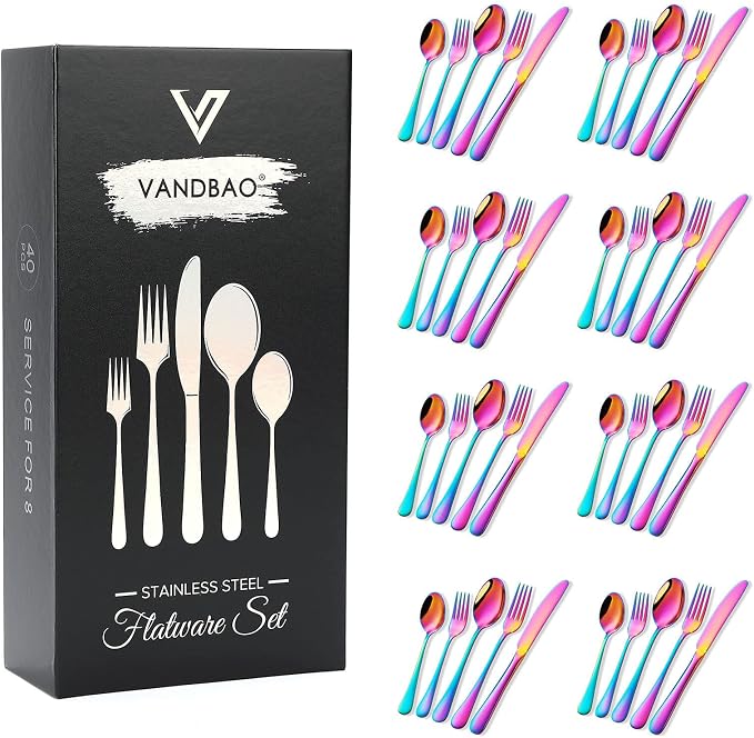 Rainbow Silverware Set Flatware Cutlery by VANDBAO