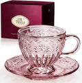 Vintage Glass Tea Cup and Saucer Set, 12 oz Large Coffee Cup | Handcrafted by Unknown