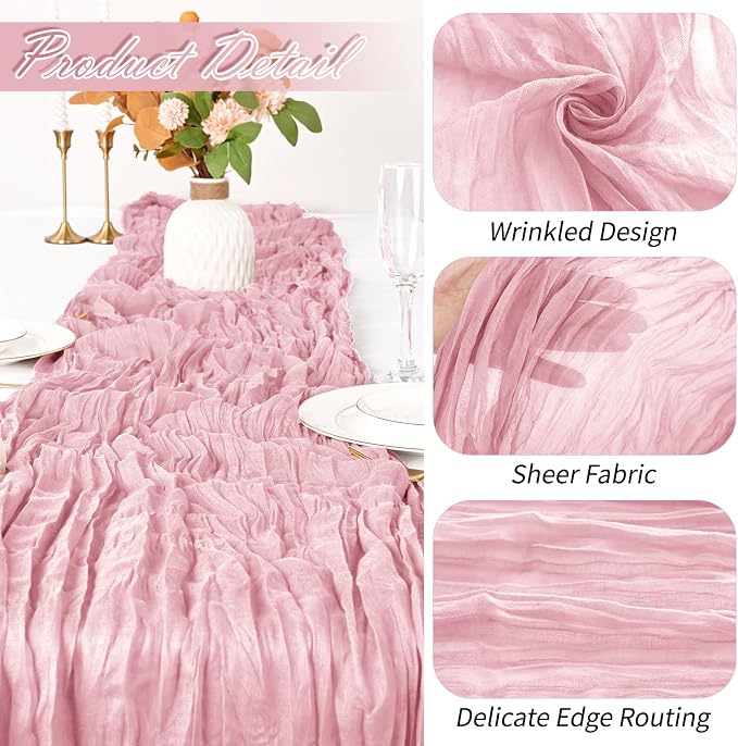 30 Pack Light Pink Cheesecloth Table Runner 17 x 108 inch Cheese Cloth Table - Image 3