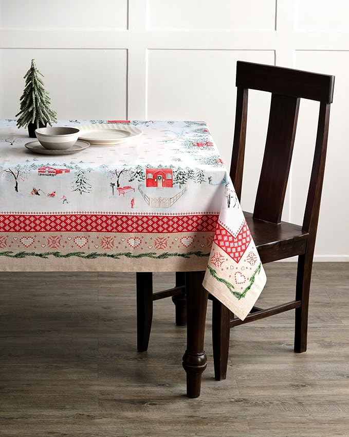 Maison d' Hermine Table Cloth Square Table 100% Cotton 54 x 54 Inches Fall Tablecloth Reusable Everyday Use for Thanksgiving Christmas Decorations Dining Farmhouse Party (Rural Christmas)