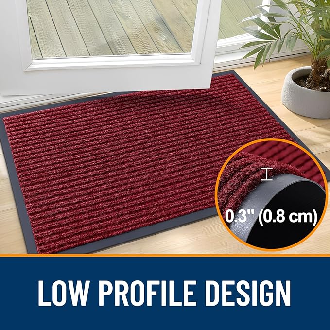 OLANLY Front Door Mat Indoor Outdoor Entrance, Waterproof Heavy Duty Doormat, Fade Resistant, Low Profile, Easy Clean Patio Porch Welcome Floor Mats for Entry, 47x30, Wine Red