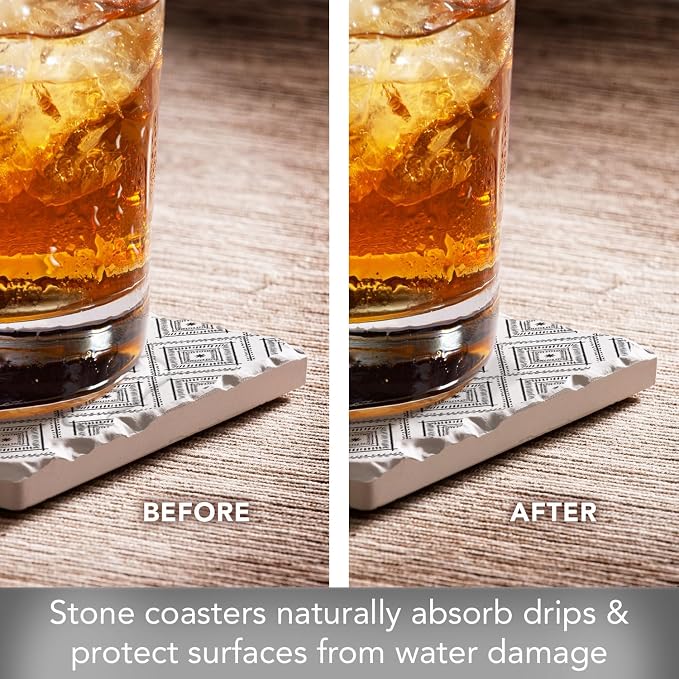 Thirstystone Botanical Farmhouse 4 Pack Tumbled Tile Stone Coasters | 4" Square - Image 6