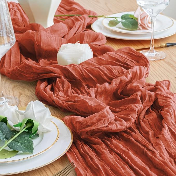 Cheesecloth Table Runner 10FT 6Pcs Terracotta Boho Gauze Sheer Runners | Cheese - Image 6