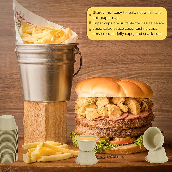 LeonBach 200 Pack 2oz Natural Sugarcane Paper Bowls, Compostable Paper Condiment Snack Sample Tasting Serving Cups Biodegradable Food Containers Small Dipping Cup