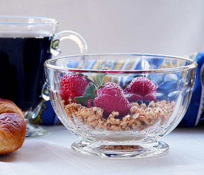 La Rochere Perigord Glass Bowls Set of 6 – Classic French Footed Bowls with Faceted Ribbed Design – Pressed Glass Dessert Cups for, Snacks, Ice Cream, Salad & Elegant Entertaining (17 Oz)