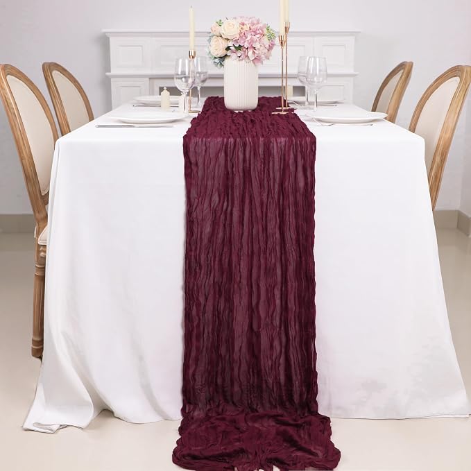 Snowkingdom Burgundy Red Easter Spring Table Runner, 10 Ft Cheesecloth Gauze - Image 6