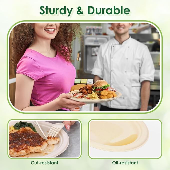100% Compostable Oval Paper Plates, 12.5Inch 50Pack Disposable Heavy Duty - Image 4