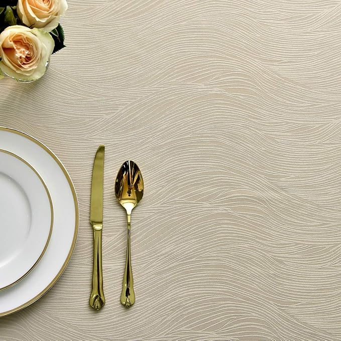 maxmill Jacquard Tablecloth Swirl Design Water Resistance Antiwrinkle Heavy Weight Soft Table Cloth for Buffet Banquet Parties Event Holiday Dinner Rectangle 60 x 84 Inch Beige