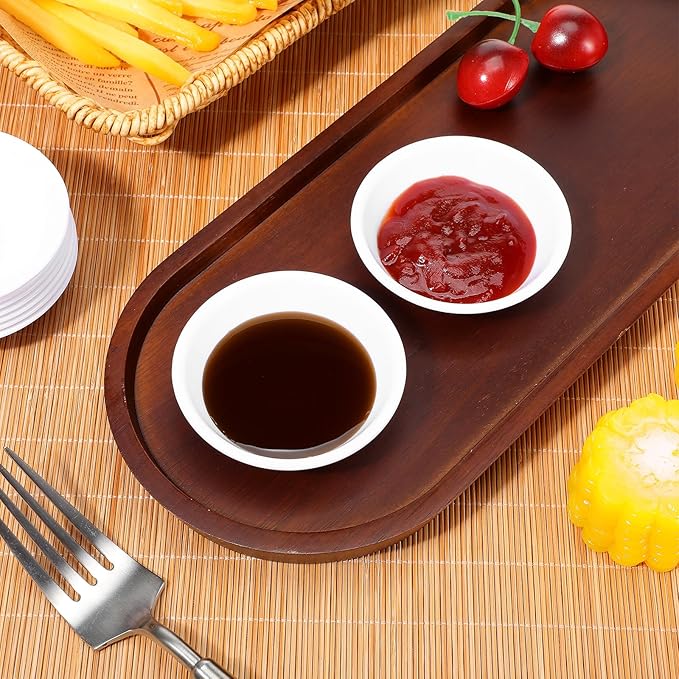 Angoily 20Pcs Dipping Sauce Bowls Round Soy Sauce Dish Set White Plastic Small Serving Bowls Condiment Ramekin Side Dishes Flatware for Restaurant BBQ Party Dinner, Charcuterie Accessories