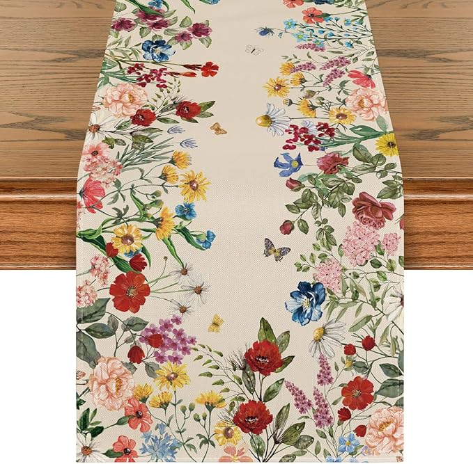 Artoid Mode Plants Floral Butterfly Valentine's Table Runner, Anniversary by ArtoidMode