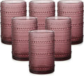 Vintage Glassware Drinking Glasses Set of 6,15 oz Hobnail Glass Cups,Embossed Purple Water Tumbler,for Beer,Cocktail,Whiskey,Juice and Various Mixed Drinks- 1 Cleaning Brush