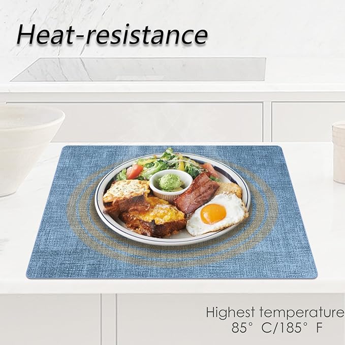 Placemats Set of 6 Faux Leather Heat Resistant Tables Mats Waterproof Oilproof Wipeable Reversible Anti-Slip Place Mats for Kitchen/Dining/Party/Outdoor 11.8" x 16.9", Light Blue