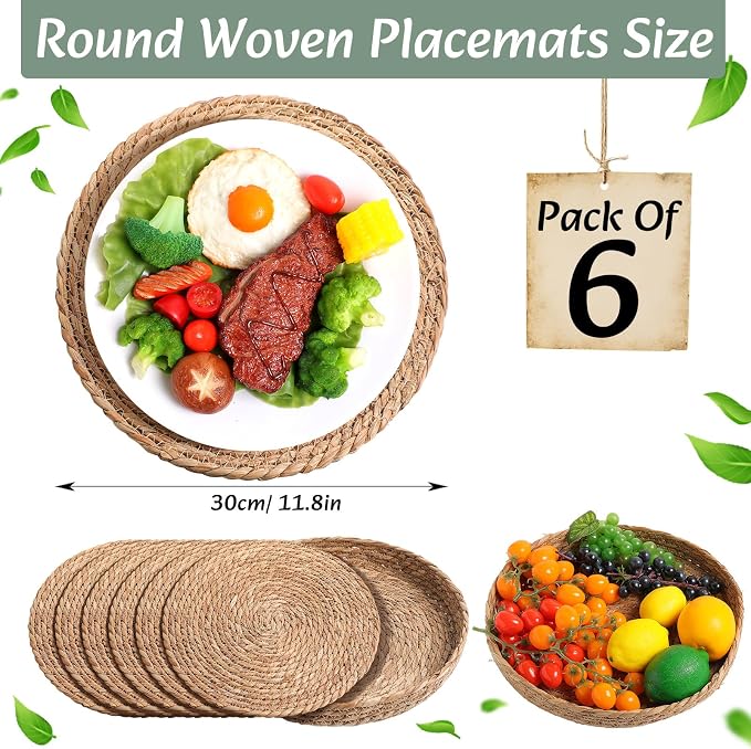 Boho Placemats 4/6/8 Set of Round Woven Placemat Macrame Style Bicolor - Image 3