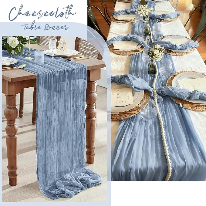 3 Pack Dusty Blue Cheesecloth Table Runner, 17 x 108 Inch, Gauze Cheese Cloth - Image 7