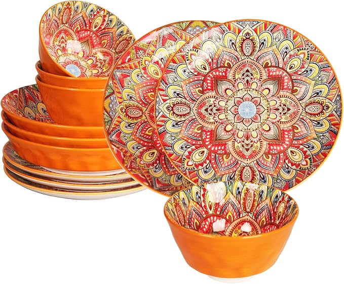 YA JU Mandala Dinnerware Sets Serves 4, Buffet Dinnerware, Boho Plates and by Jinsongdafa