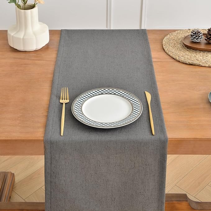 Wracra Linen Table Runner, Charcoal Grey Table Runners 108 Inches Long | Rich - Image 4