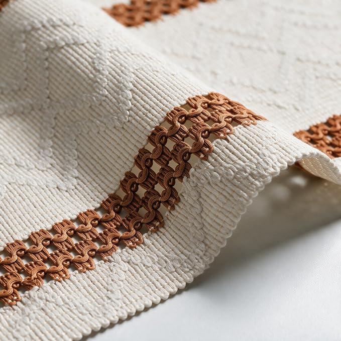 Artoid Mode Caramel Stripe Woven Rustic Table Runner 12x72 Inch | Holiday - Image 6