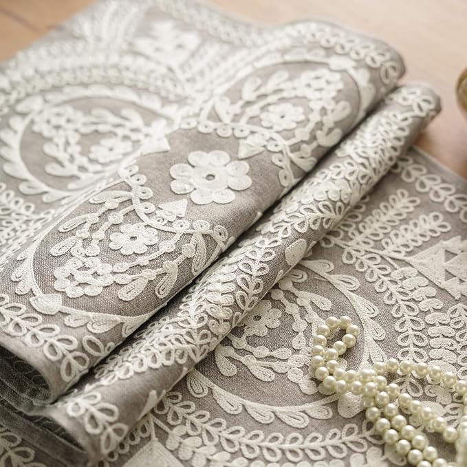 Long Table Runner Embroidered Rustic Dresser Runner, 4 Tassel Pendants - Image 5
