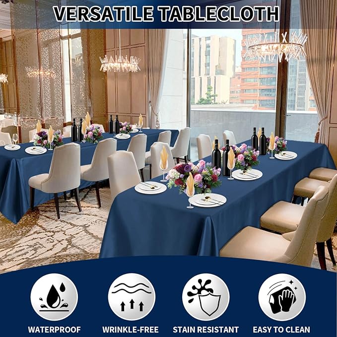 PureFit 6 Pack Rectangle Navy Blue Table Cloths 60 x 102 Inch for 6Ft Tables, Stain and Wrinkle Resistant Table Linens for Home Use, Wedding, Party, Banquet and Camping