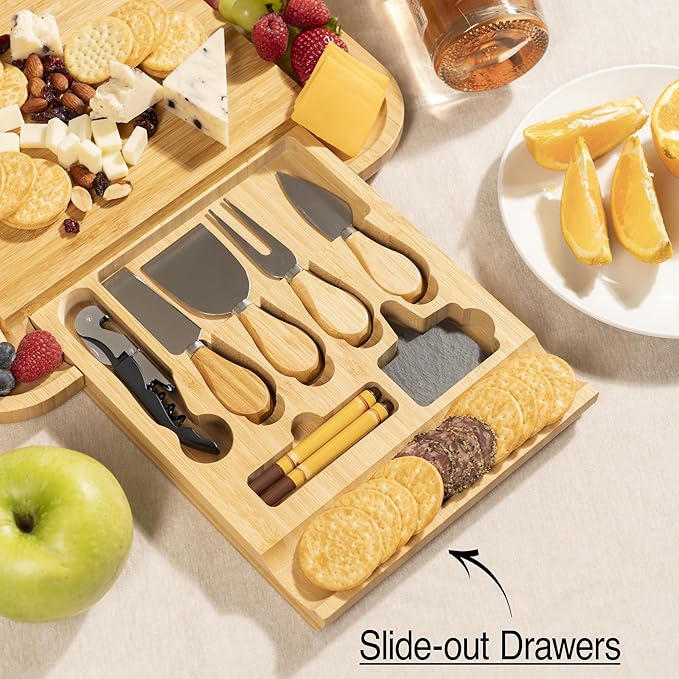 Personalized Bamboo Cheese Board Gift Set – Custom Engraved Charcuterie Board with Cheese Knives, Romantic Valentine’s Day Gift for Couples