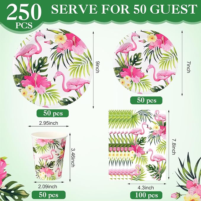 Funnymoom 250 Pcs Hawaiian Flamingo Party Decoration Luau Themed Paper Plates - Image 2