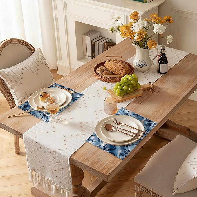 Placemats Set of 6 Tropical Palm Tree Place Mats Washable Kitchen Dining Linen Table Mats Stain Heat, for Home Party Indoor 12x18 in